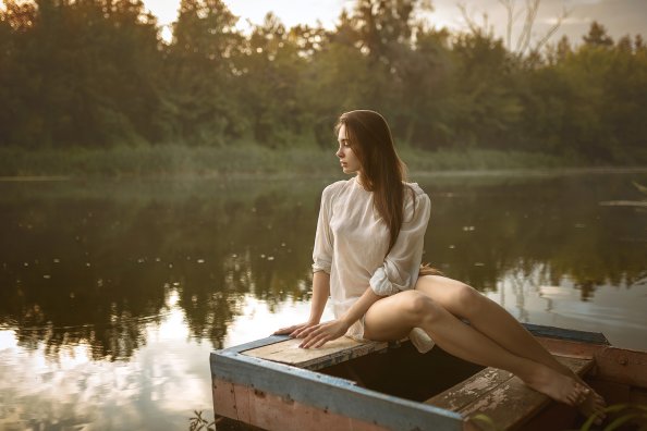 Girl Boat Evening Photography 4k