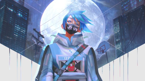 Ninja Boy With Sword Moon 4k