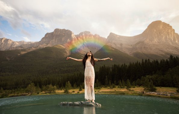 Girl Rainbow Into The Nature 4k