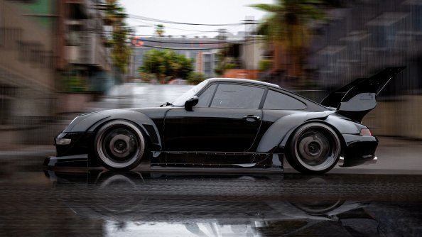 Black Porsche Rain Motion 5k