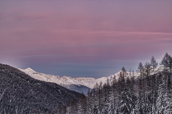 Mountains Covered With Snow And Surrounded With Trees