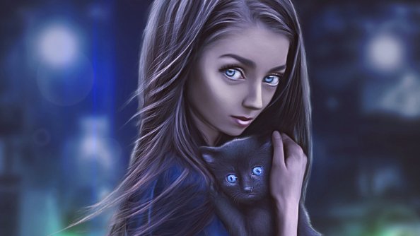 Digital Girl With Cat