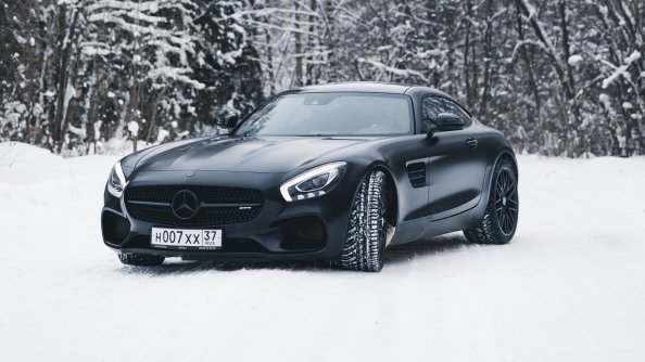 Black Mercedes Amg Gt In Snow 4k