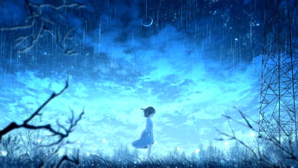 Anime Girl Night Rain 4k