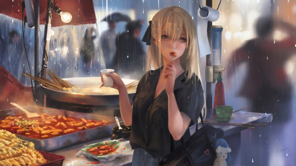 Anime Girl Eating Street Food 4k