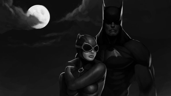 Batman And Catgirl Monochrome 4k
