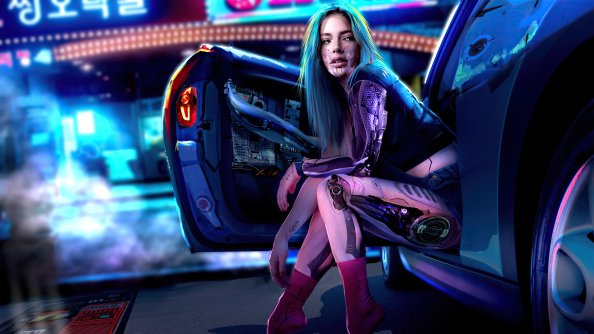 Cyber Girl Coming Out Of Car 5k