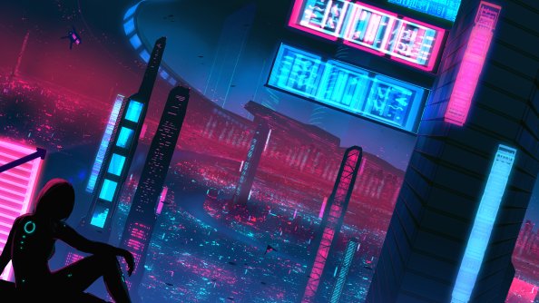 Night Neon Alone Girl Cyberpunk 5k