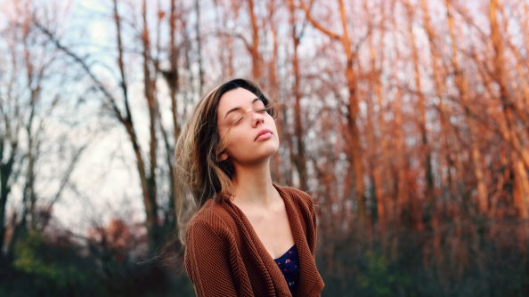 Girl Closed Eyes Hairs On Face 4k