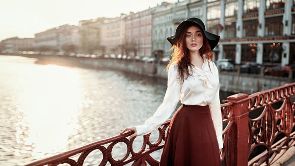 Women With Hats Long Skirt 4k