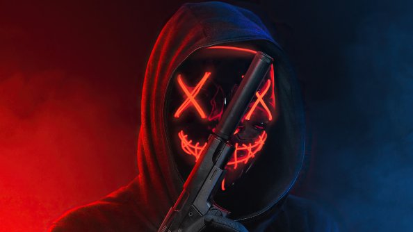 Glowing Mask Eyes With Gun 4k