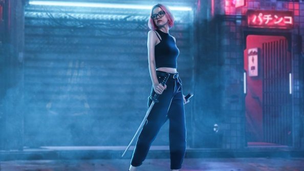 Katana With Two Swords Short Hair 4k