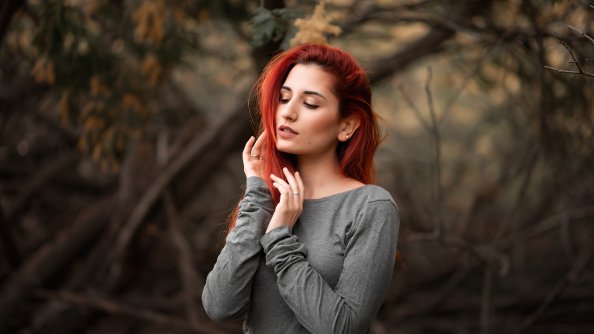 Redhead Girl Adjusting Hairs 4k