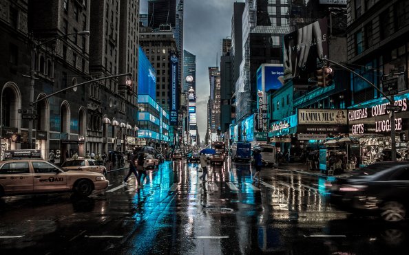 New York City Street Reflection Motion Blur Dark 4k
