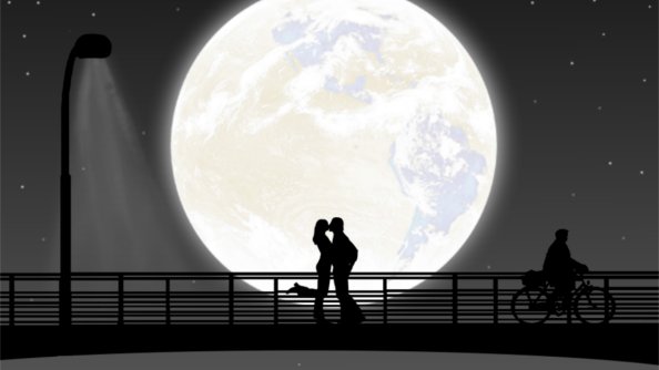 Full Moon Night Couple Kiss