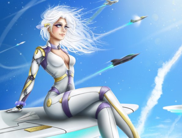 Future Rocket Plane Fantasy Anime Girl