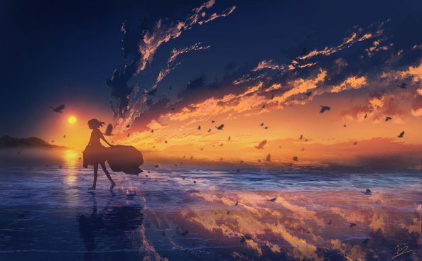 Girl At Horizon While Sunset