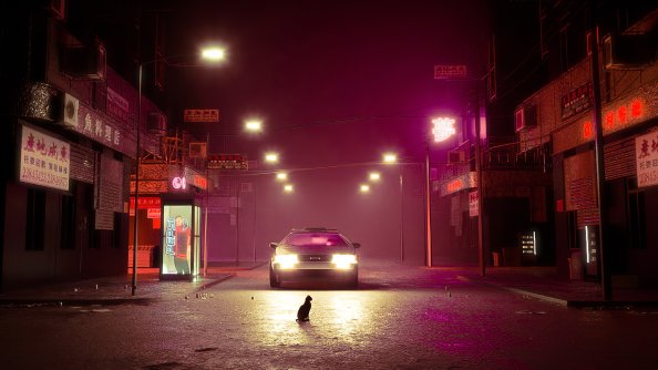 Cat Road Delorean 4k