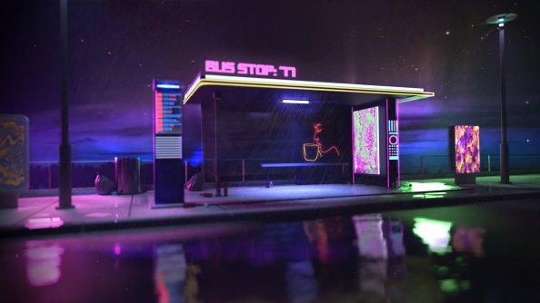 Bus Stop Cyberpunk 4k