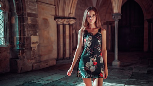 Girl Brunette Flower Dress 4k
