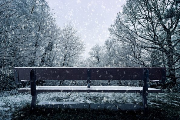 Bench Snowfall 4k