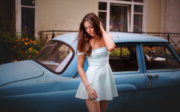 Model With Classic Car