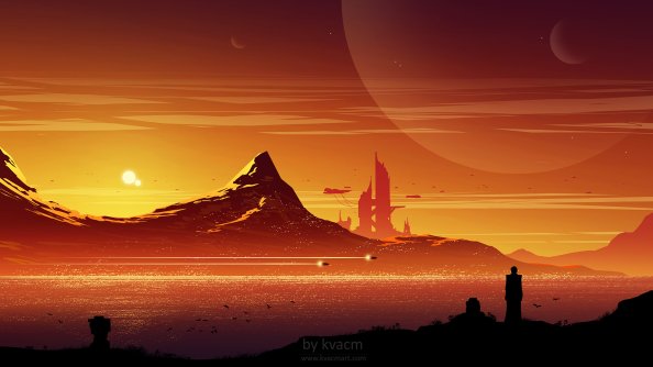 Calm Sunset Digital Art Landscape