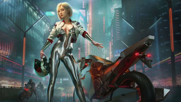 Silver Cyber Biker Girl 4k
