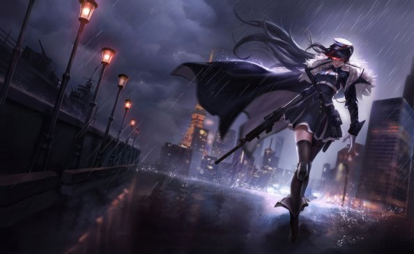 Lady With Gun Walking On The Streets