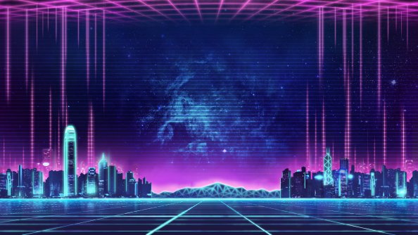 Electro Wave Retro Skyline Buildings