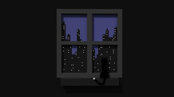 Black Cat Looking Out Window Minimal