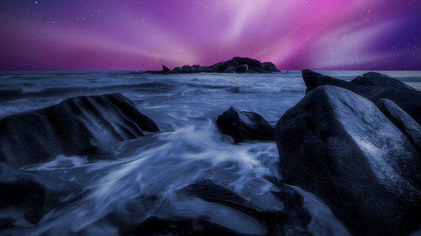 Sea Durning Night Time Rocks Artwork