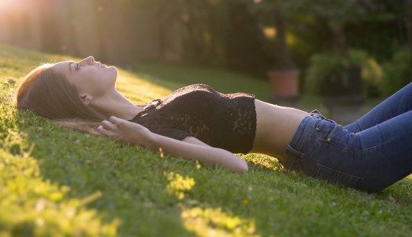 Girl Lying Down Back Grass 8k