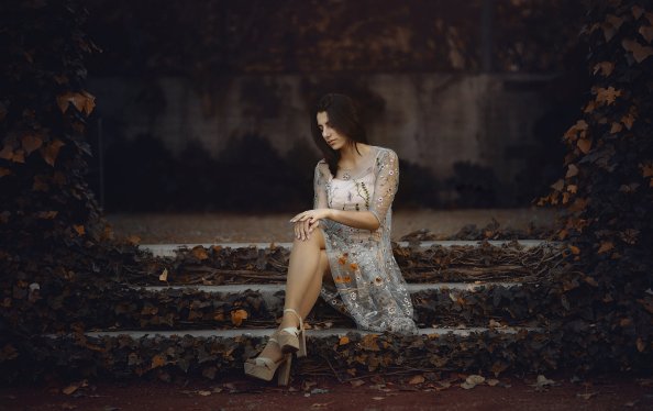 Women Outdoors Sitting Crossed Legs