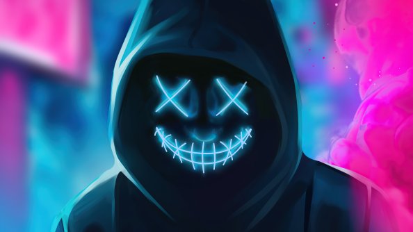 Neon Guy Mask Smiling 4k