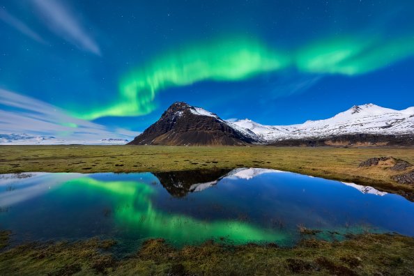 Aurora Borealis Light Mountain Nature Reflection