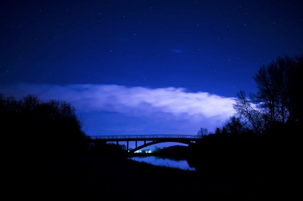 Bridge Night Clouds Starry Sky 5k