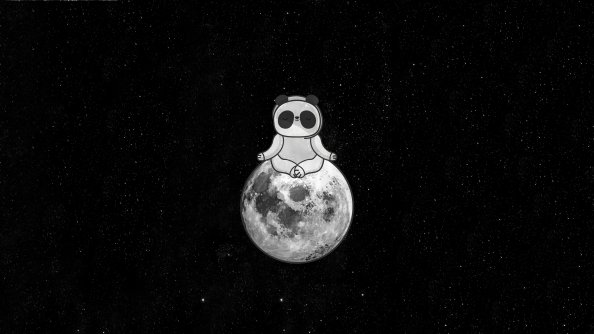 Panda Character Meditating On Moon 4k