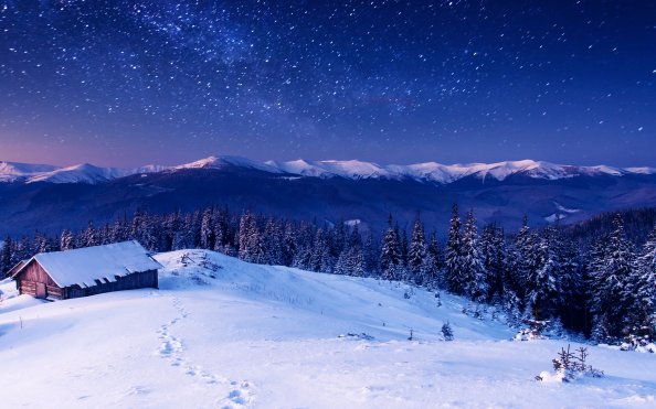 Sky Winter Stars Mountains 4k