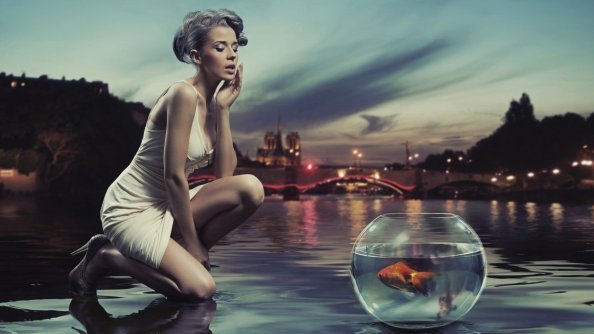 Aquarium Near Sea Shore Girl Creative Art