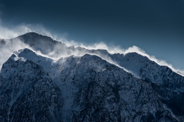 Clouds Over Snow Mountain Range Cliff