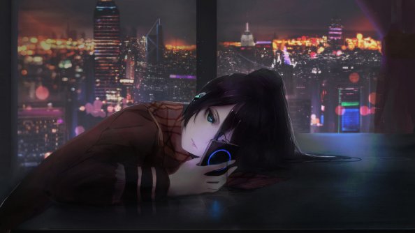 Anime Girl Using Phone