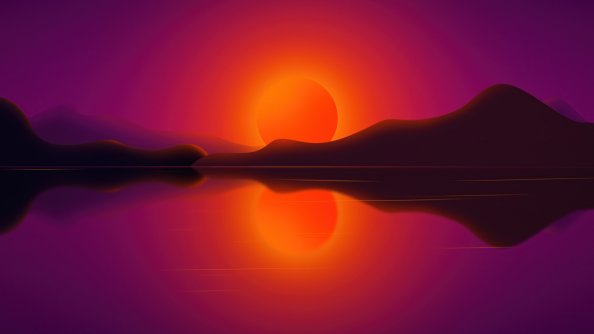 Sun In Mountians Reflection Digital Art 4k