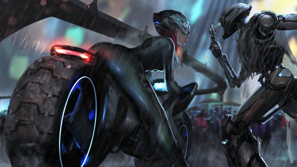 Cyberpunk Bike Girl Robot
