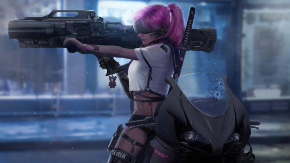 Cyberpunk Girl With Rocket Launcher