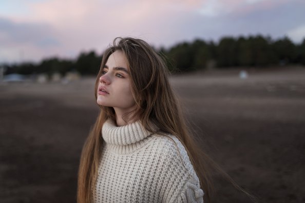 Brunette Girl In Sweater Depth Of Field