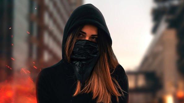 Blonde Girl Sitting Face Covered 4k