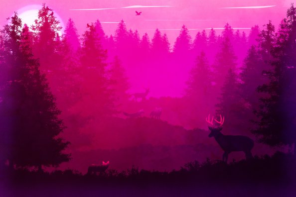 Wild Animals Forest Pink Minimalism 5k