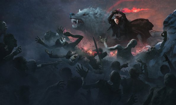 Jon Snow With Wolf Attacking White Walkers Artwork