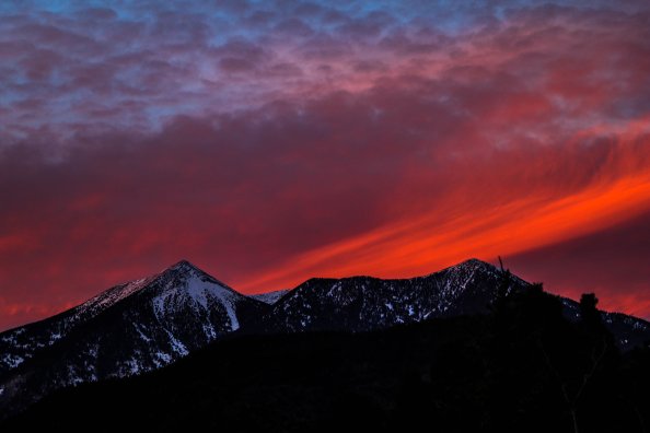 Mountains Sky Sunset Snow 5k